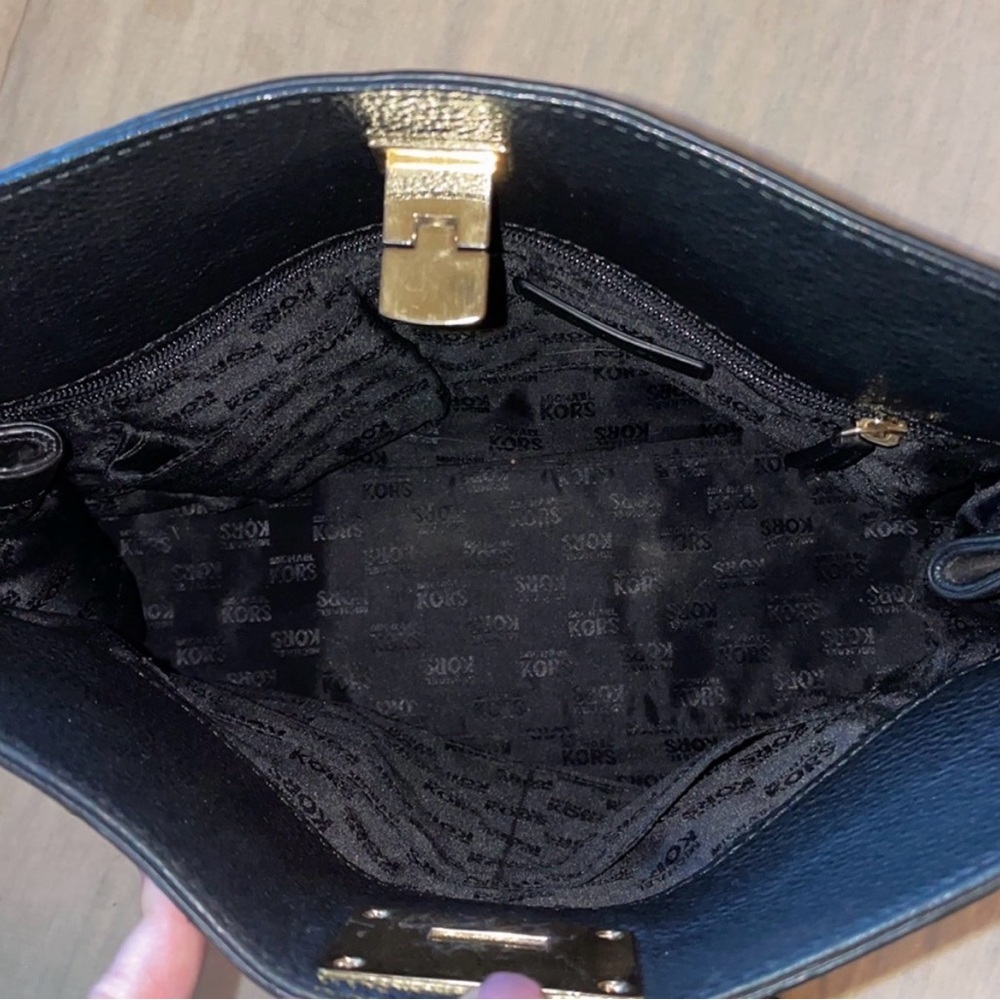Michael Kors Leopard Print Satchel in Black and Cream with Gold Hardware - Picture 4 of 6